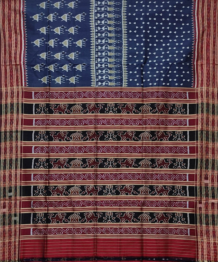 Indigo maroon handwoven khandua silk saree