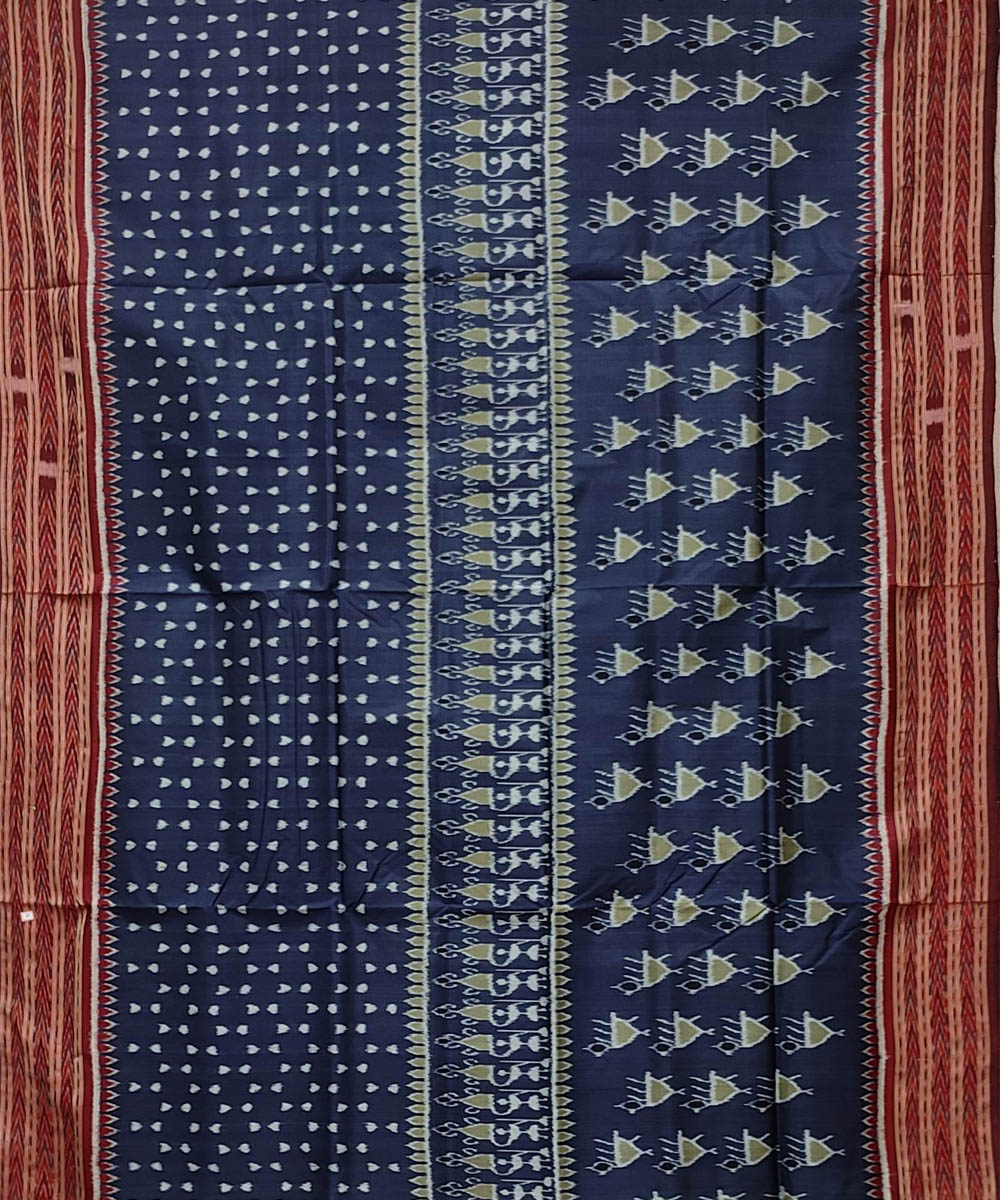 Indigo maroon handwoven khandua silk saree