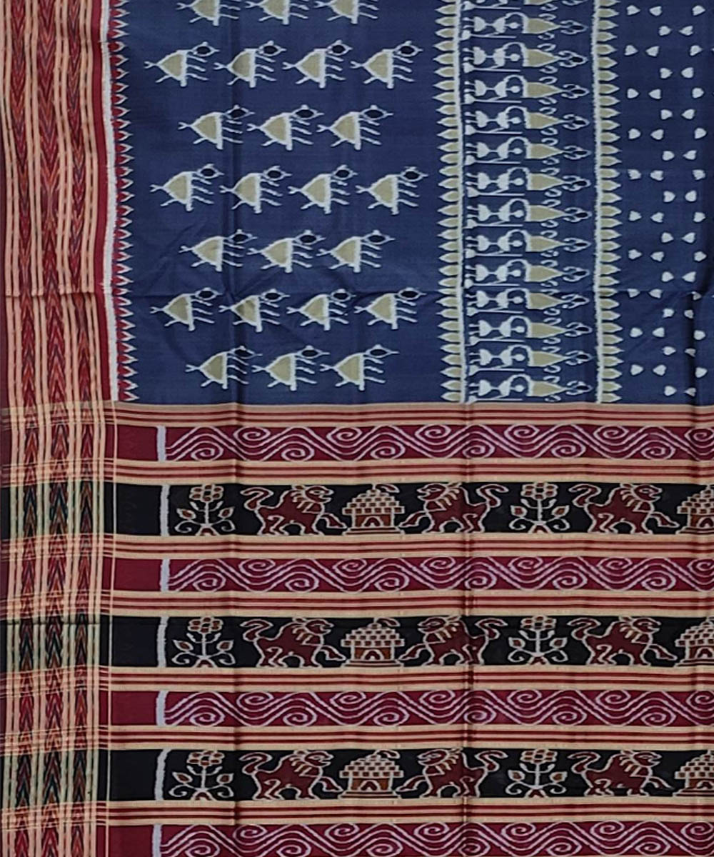 Indigo maroon handwoven khandua silk saree