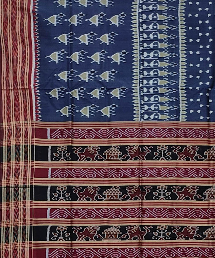Indigo maroon handwoven khandua silk saree