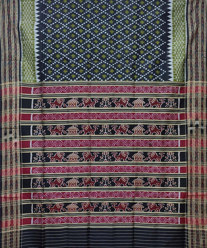 Black grey handwoven khandua silk saree