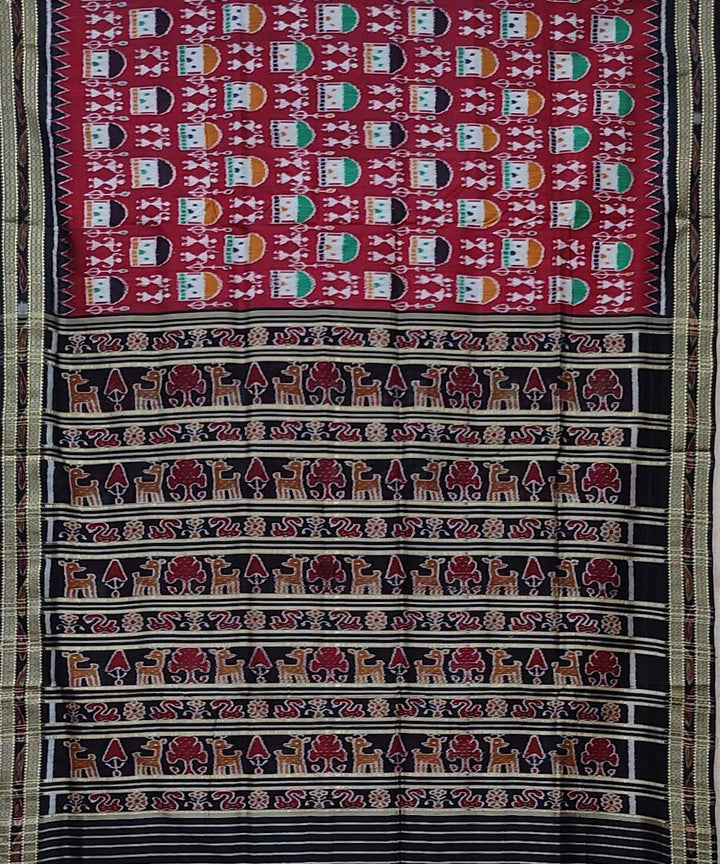 Maroon black handwoven khandua silk saree