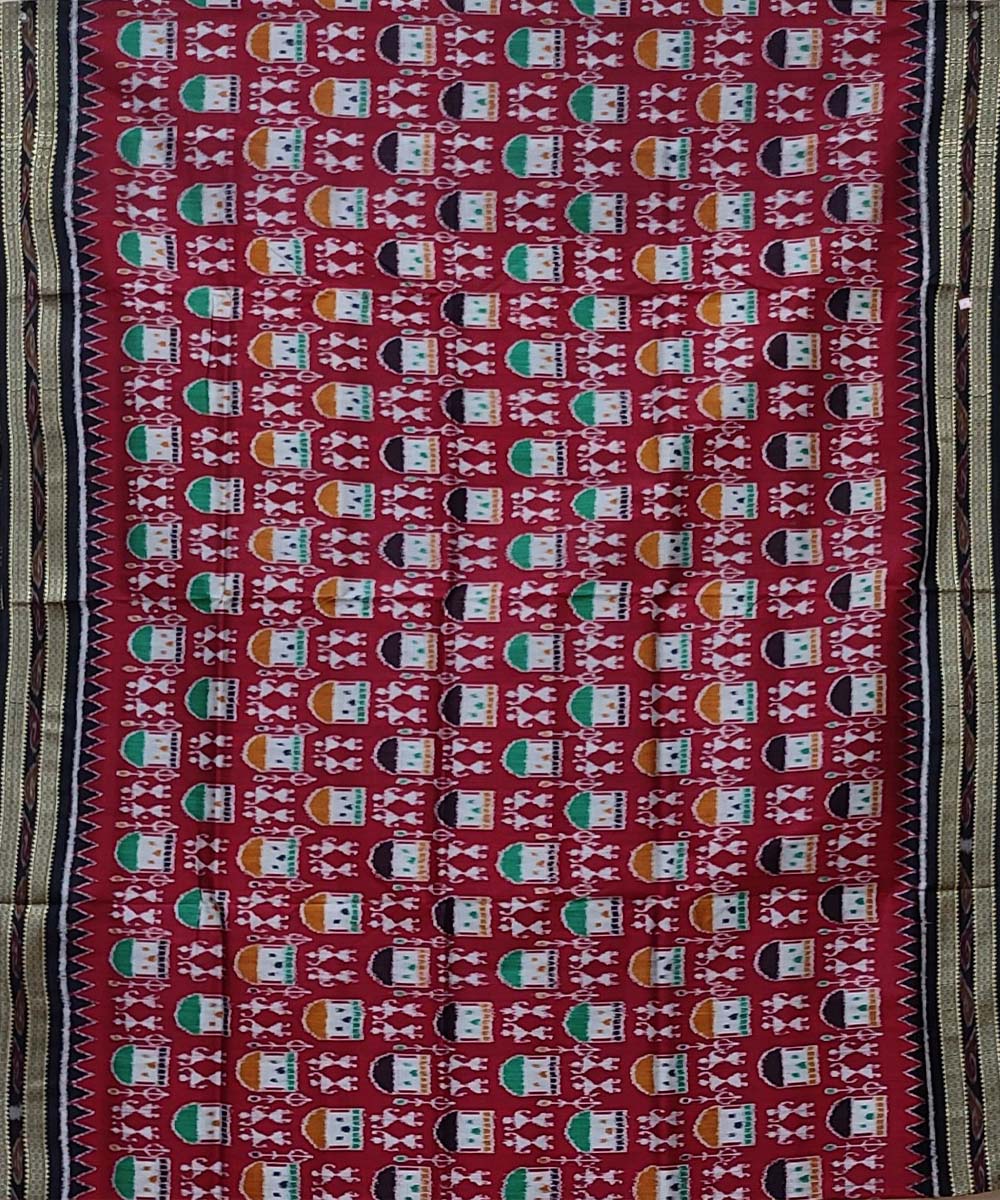 Maroon black handwoven khandua silk saree