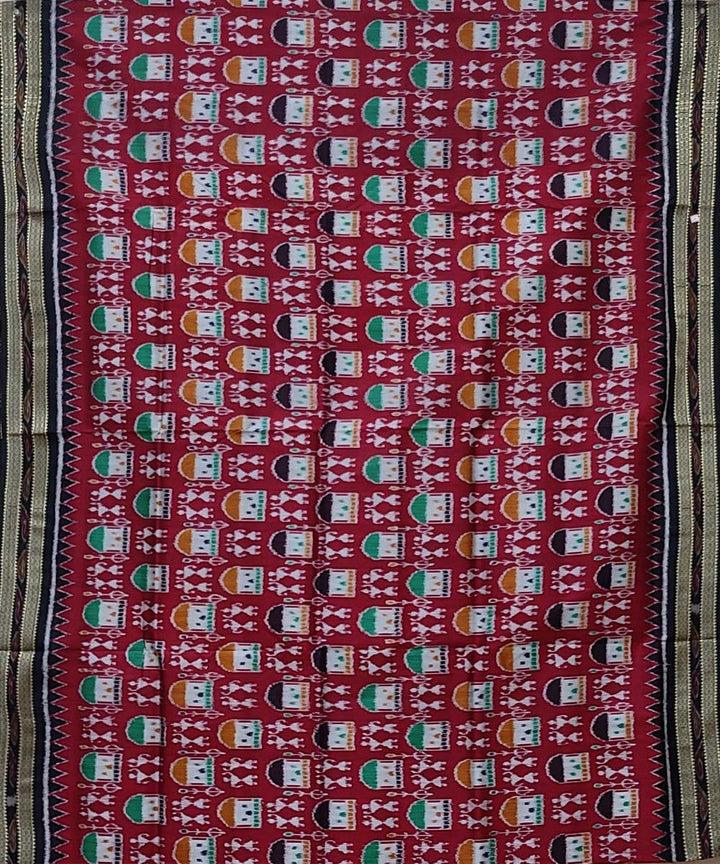 Maroon black handwoven khandua silk saree