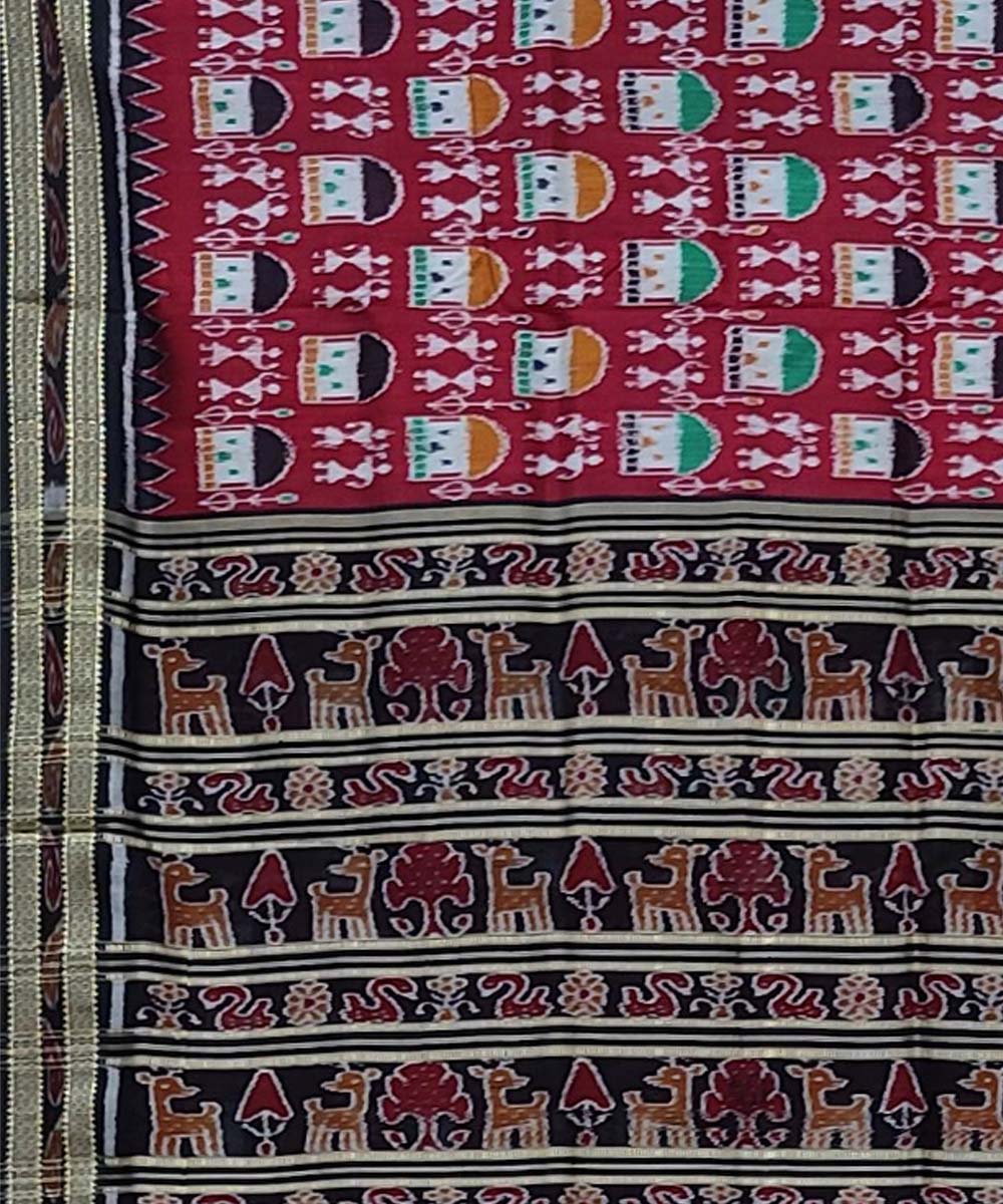 Maroon black handwoven khandua silk saree