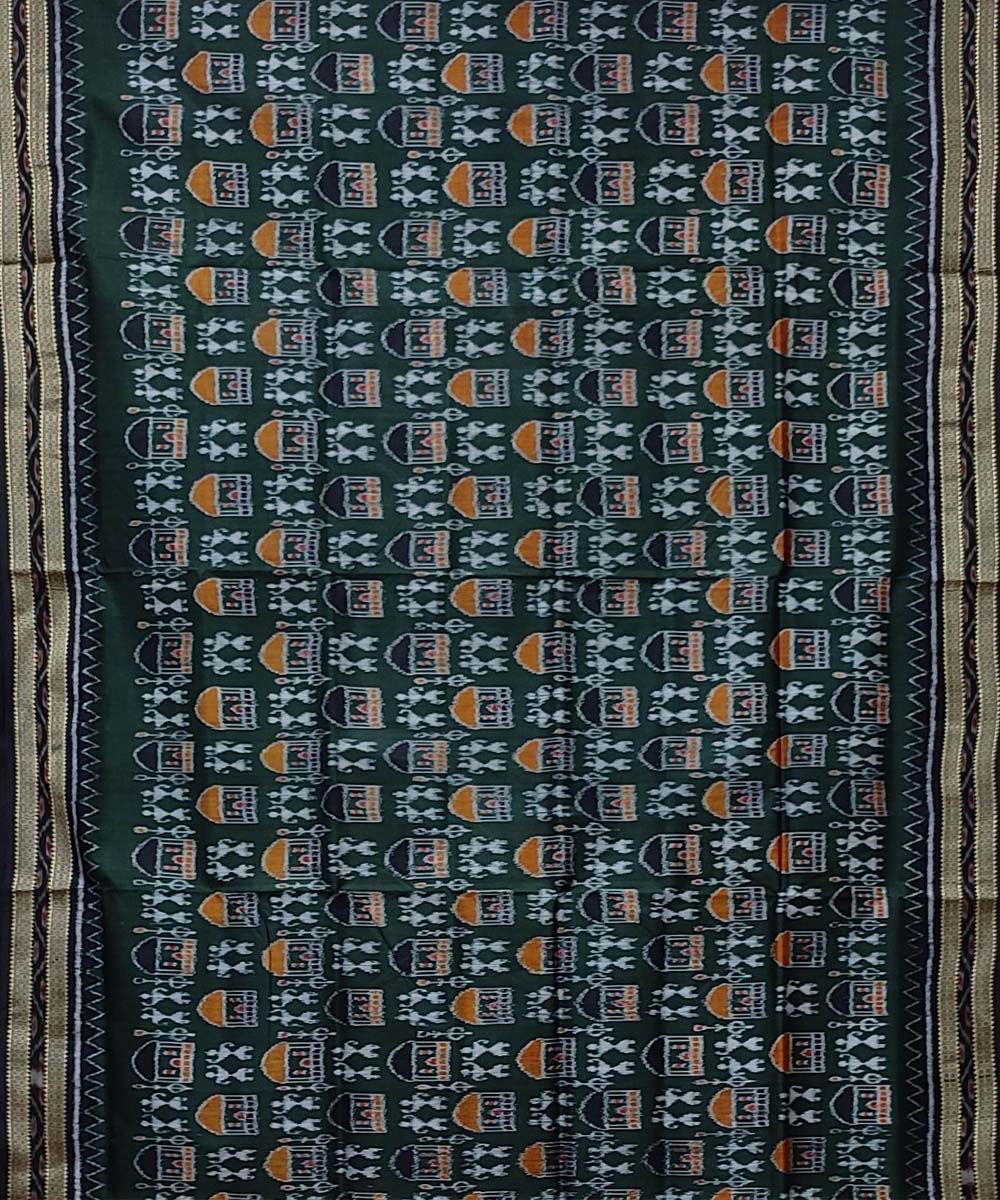 Dark green black handwoven khandua silk saree