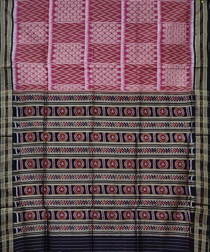 Peach black handwoven khandua silk saree