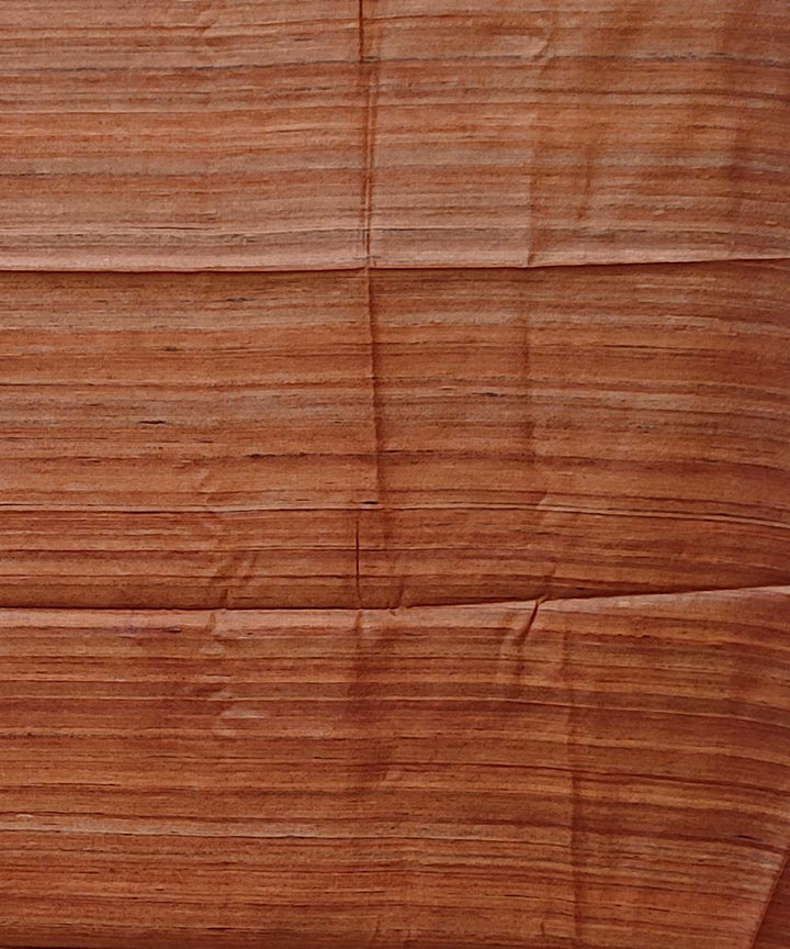 Cream orange handwoven block print tussar silk saree