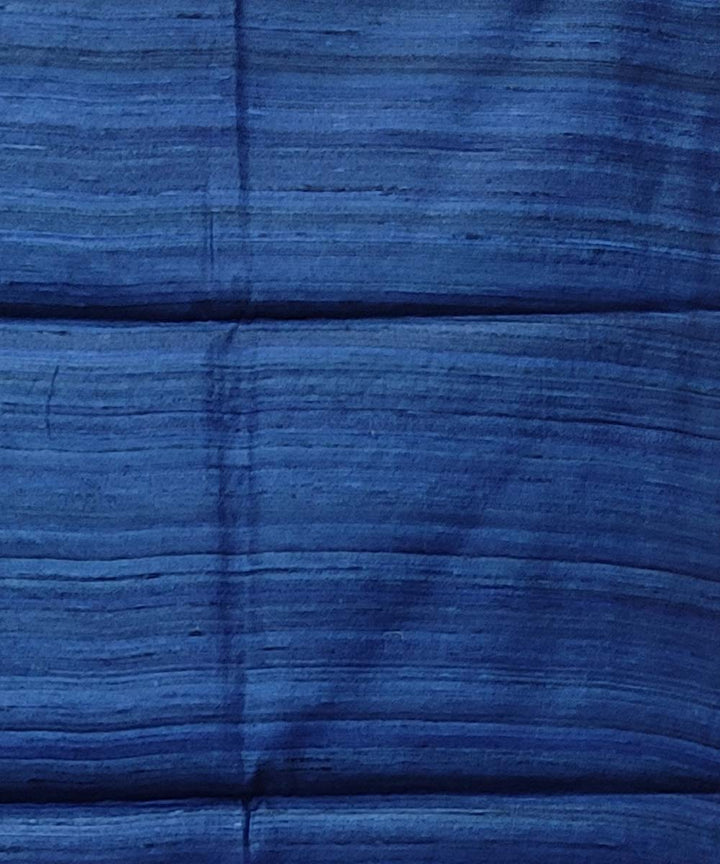 Navy blue cream handwoven block print tussar silk saree