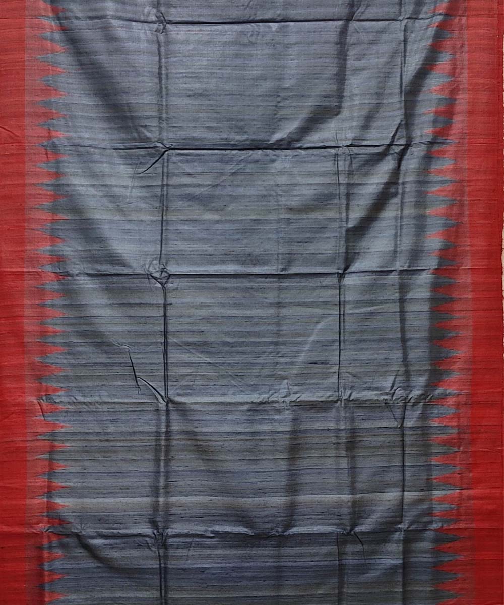 Arsenic black and red handwoven tussar silk saree