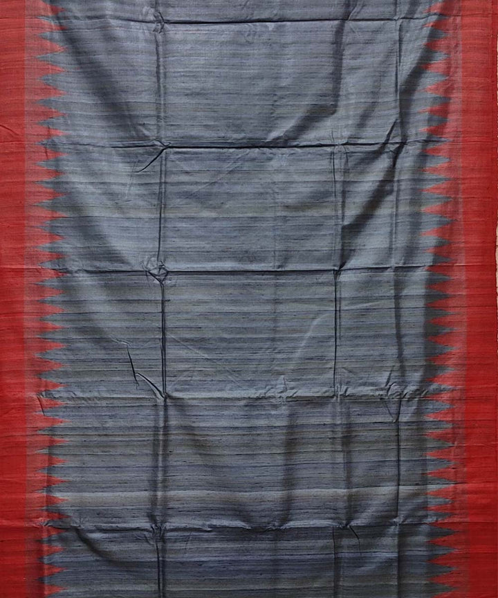 Arsenic black and red handwoven tussar silk saree