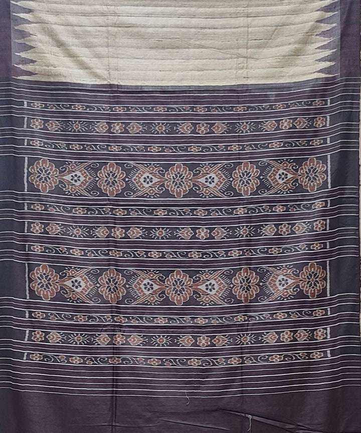 Brown beige handwoven tussar silk saree