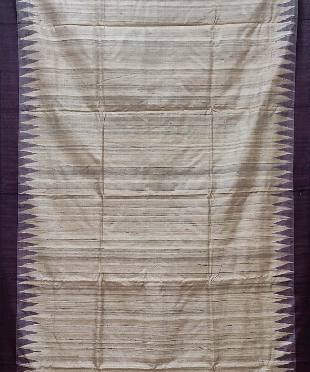 Brown beige handwoven tussar silk saree