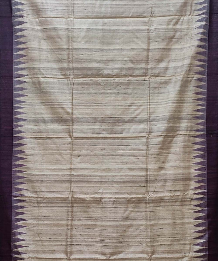 Brown beige handwoven tussar silk saree
