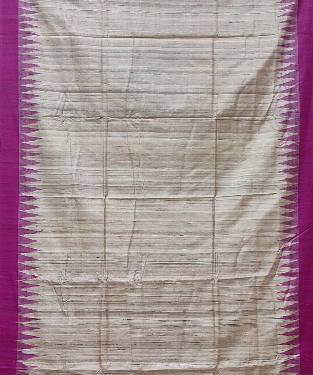Pink beige handwoven tussar silk saree