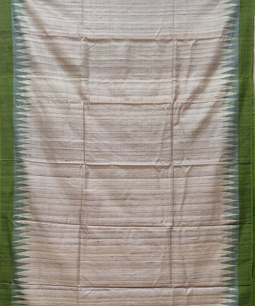 Light green  beige handwoven tussar silk saree