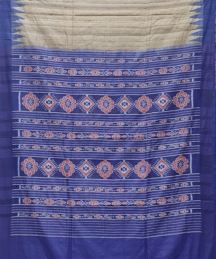 Navy blue beige handwoven tussar silk saree