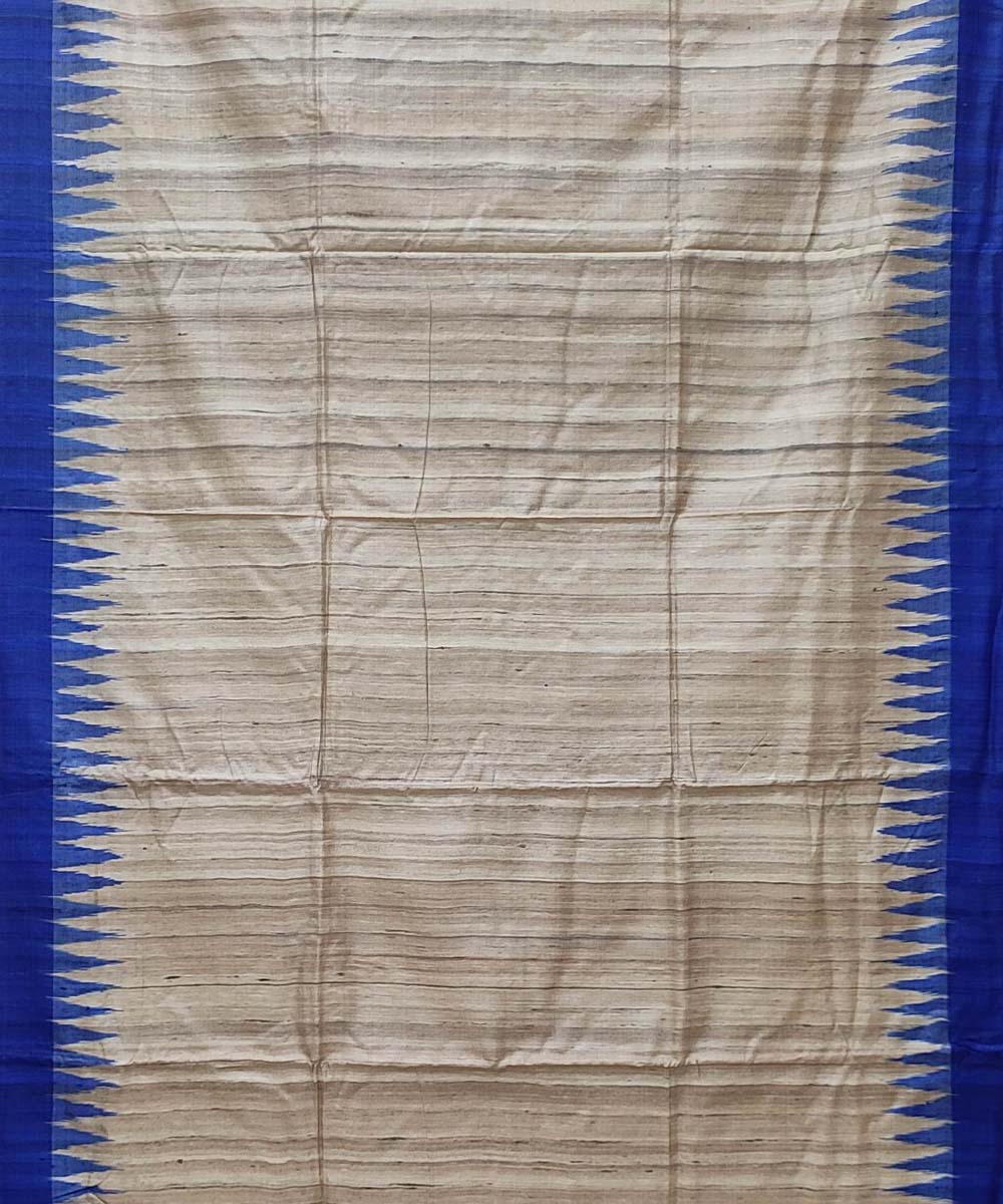Navy blue beige handwoven tussar silk saree