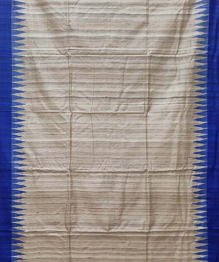 Navy blue beige handwoven tussar silk saree