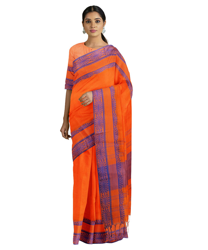 Tantuja orange purple handwoven tangail cotton sari