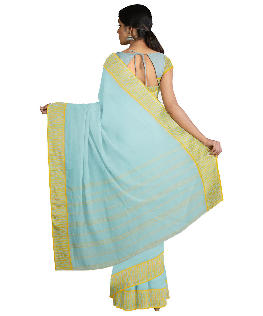 Tantuja cyan blue yellow handwoven tangail cotton sari