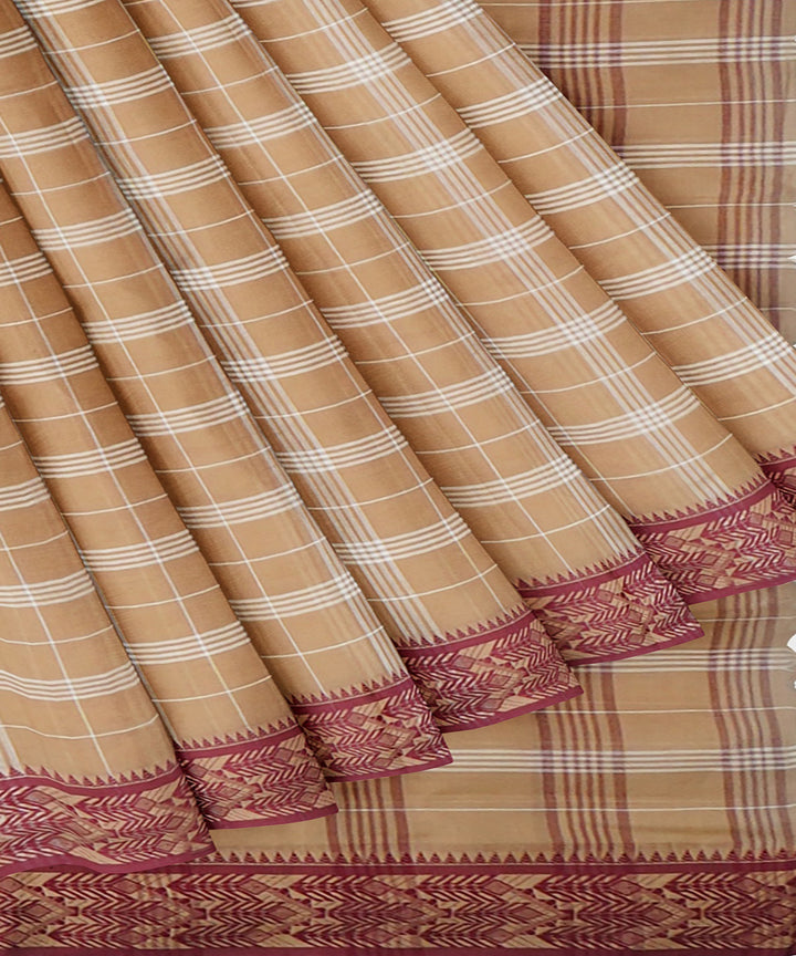 Tantuja brown maroon handwoven tangail cotton sari