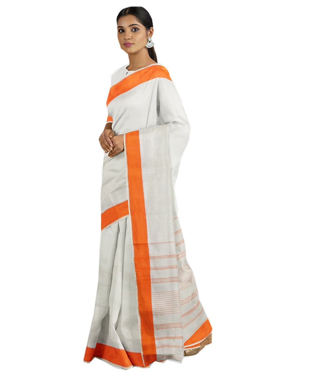 Tantuja white orange handloom tangail cotton sari