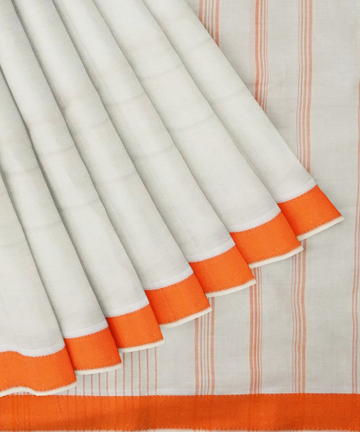 Tantuja white orange handloom tangail cotton sari