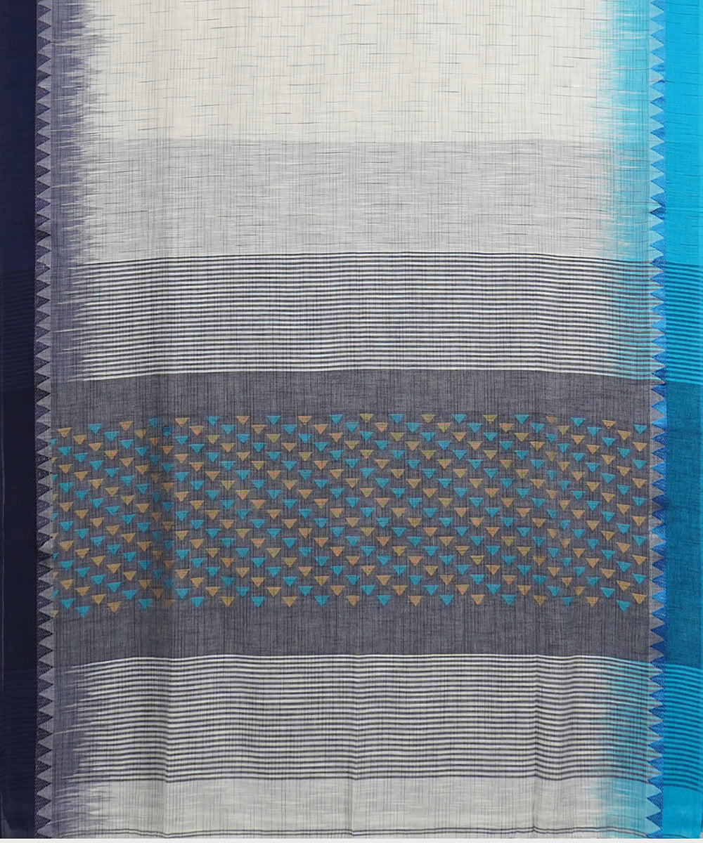 Tantuja white blue handwoven tangail cotton sari