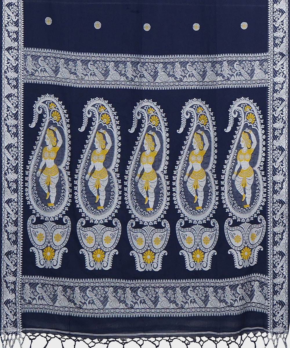 Tantuja dark blue handwoven tangail cotton sari