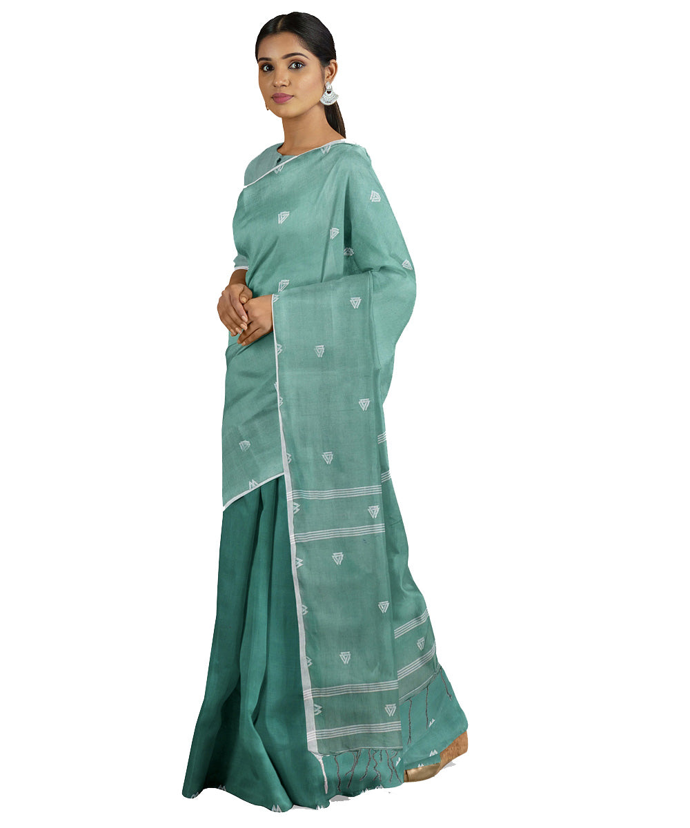 Tantuja mint green handwoven tangail cotton sari