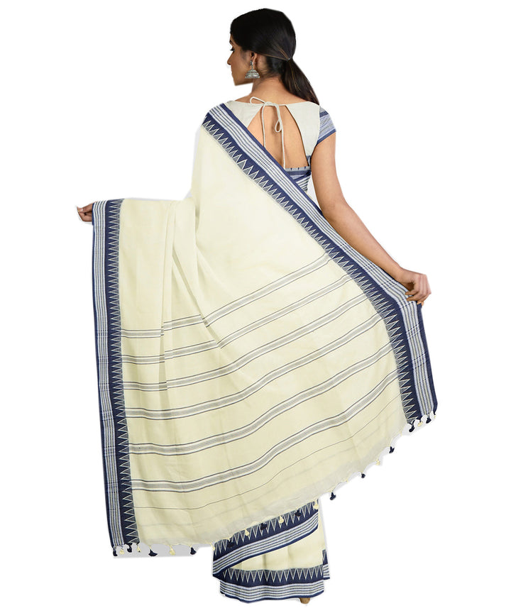 Tantuja cream blue handwoven tangail cotton sari