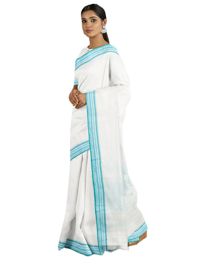 Tantuja white sky blue handwoven tangail cotton sari