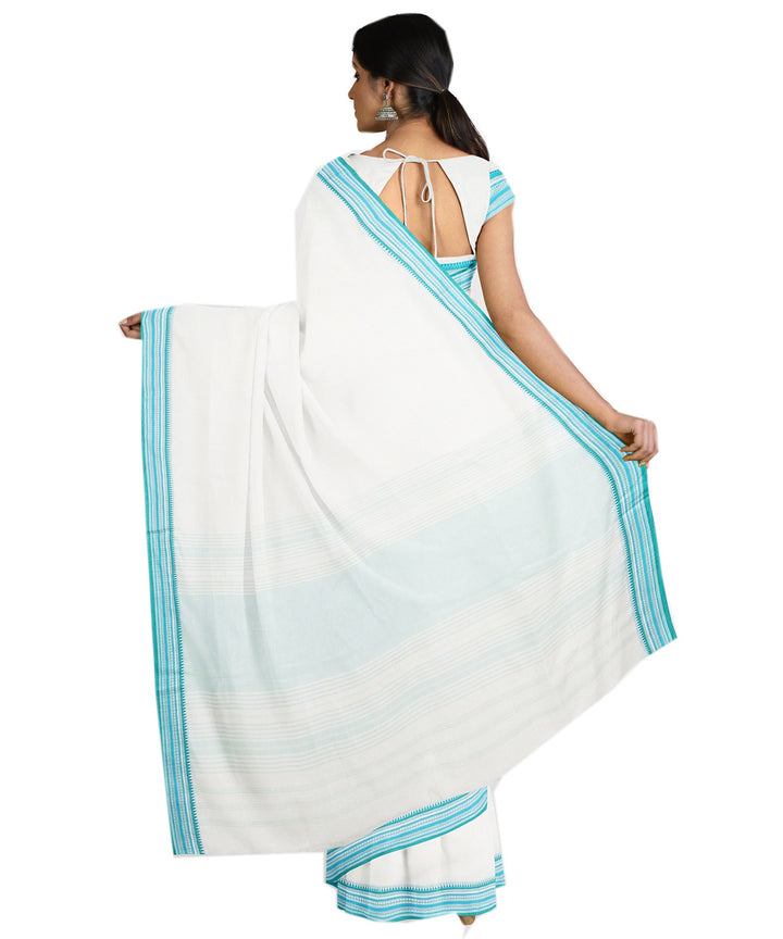 Tantuja white sky blue handwoven tangail cotton sari
