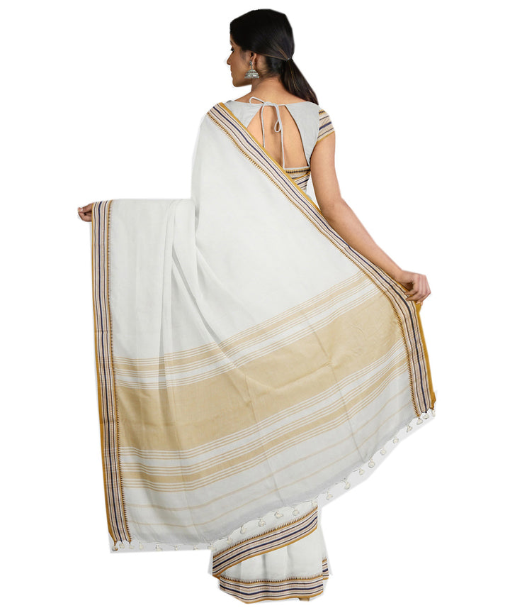 Tantuja white brown handwoven tangail cotton sari