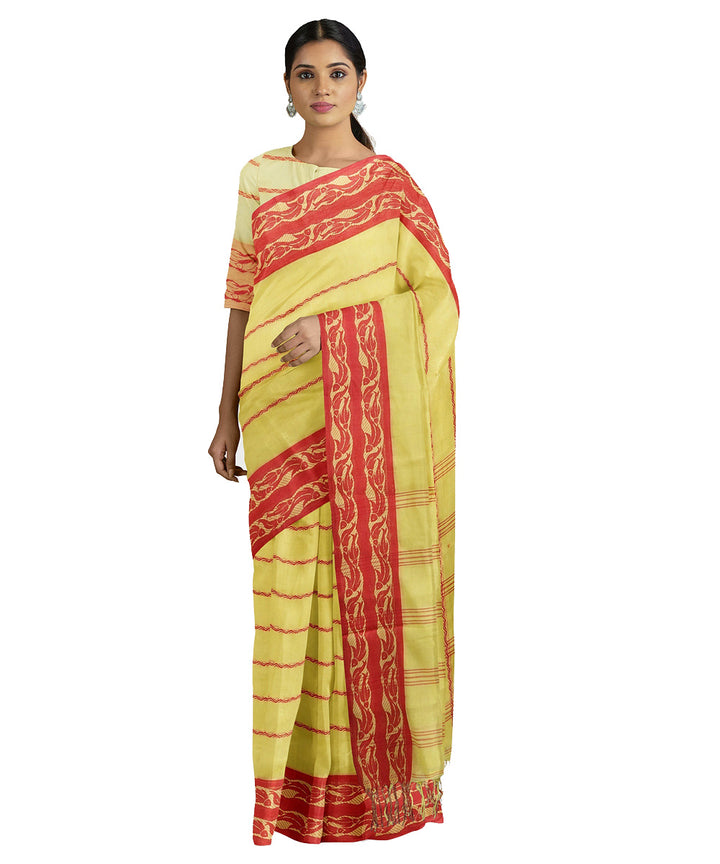 Tantuja yellow red handwoven tangail cotton sari