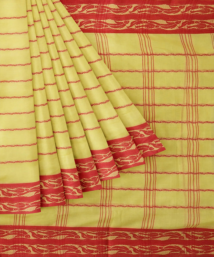 Tantuja yellow red handwoven tangail cotton sari