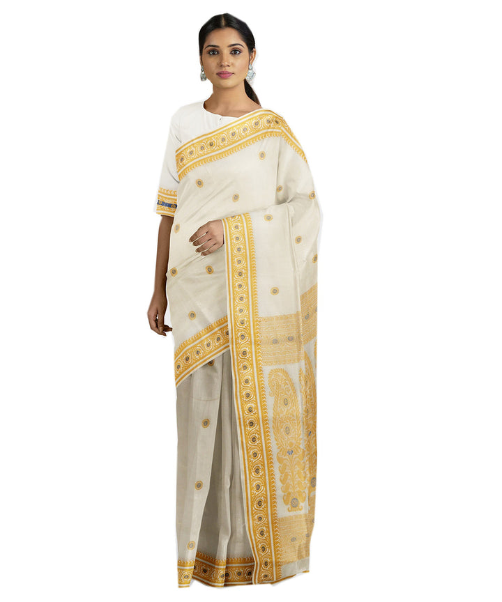 Tantuja beige yellow handwoven tangail cotton sari