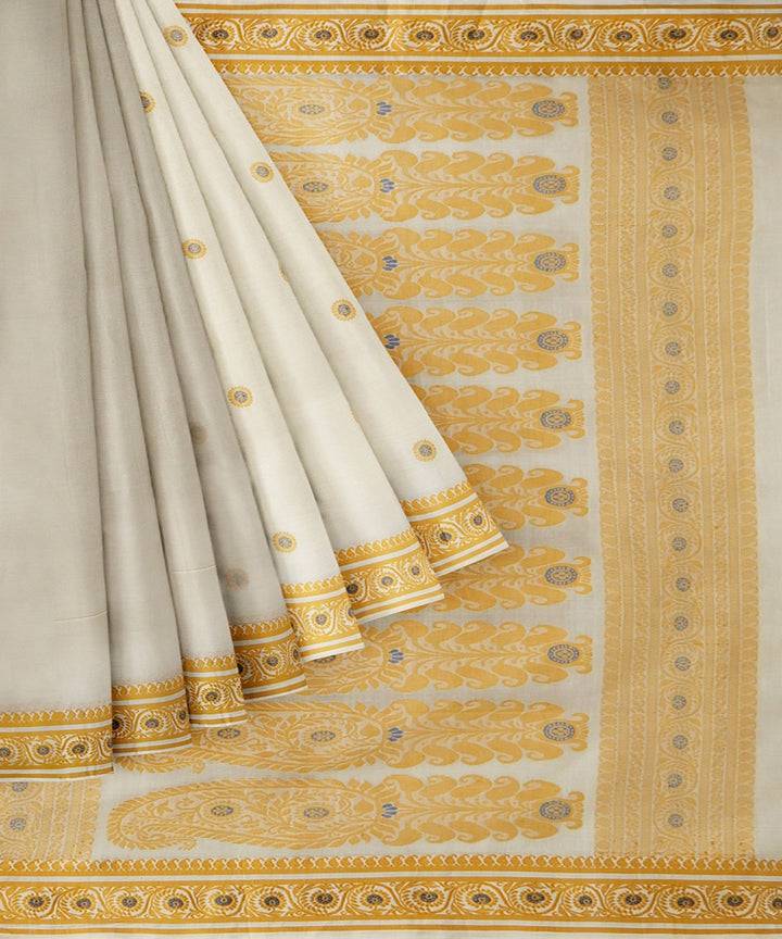 Tantuja beige yellow handwoven tangail cotton sari