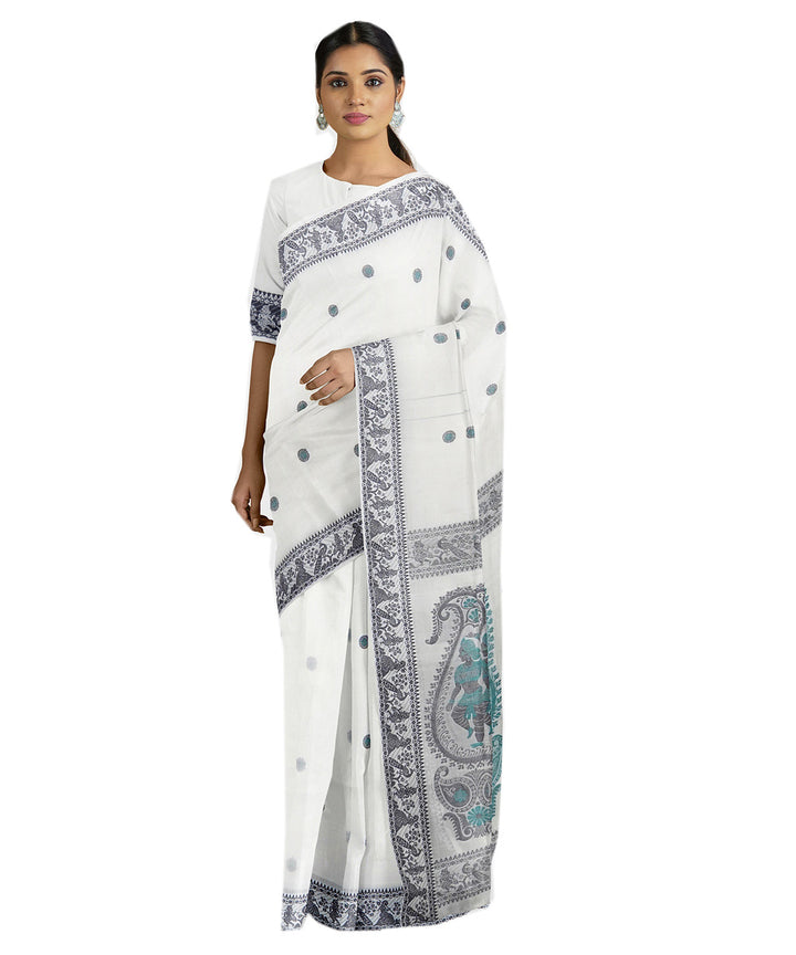 Tantuja white grey handwoven tangail cotton sari