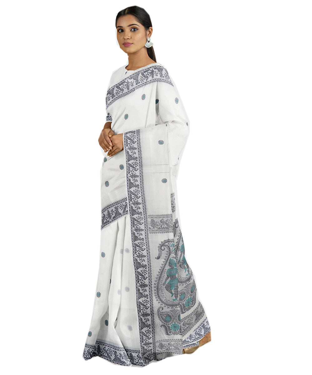 Tantuja white grey handwoven tangail cotton sari