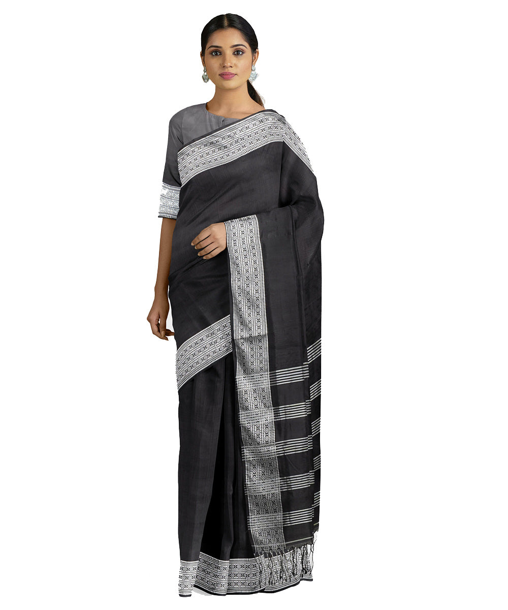 Tantuja black grey handwoven tangail cotton sari
