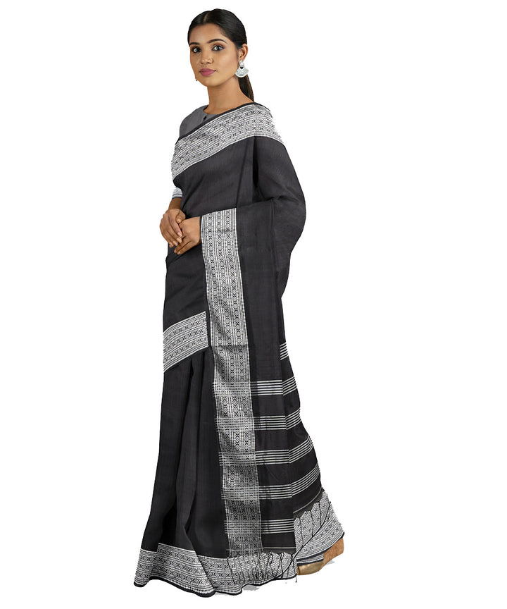Tantuja black grey handwoven tangail cotton sari