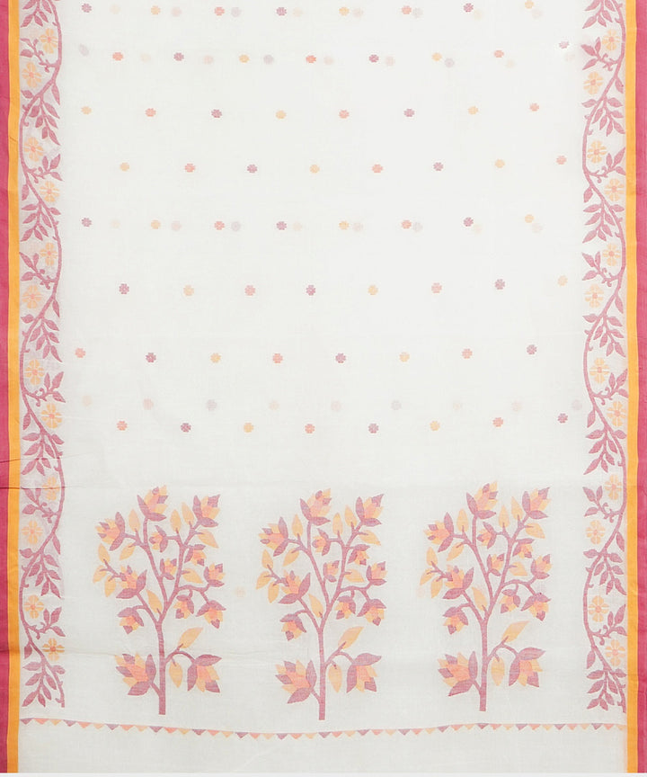 Tantuja white orange handwoven tangail cotton sari