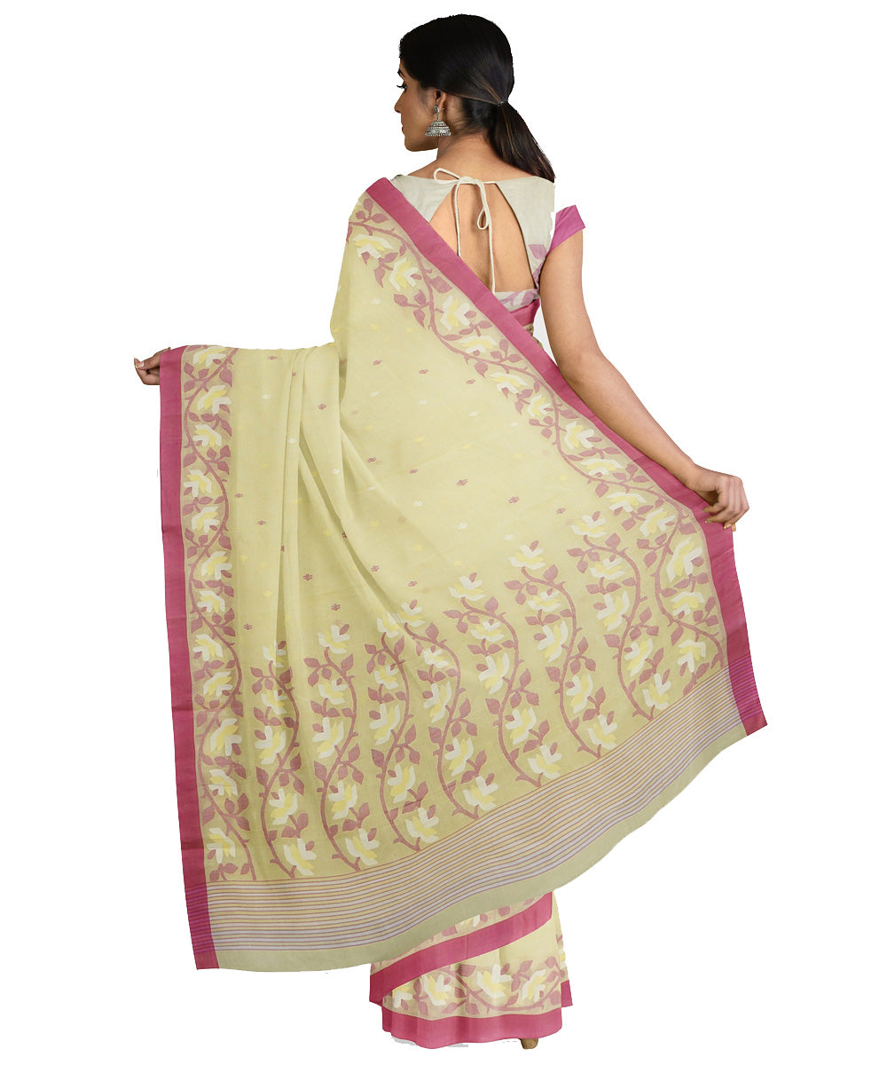 Tantuja yellow handwoven tangail cotton sari