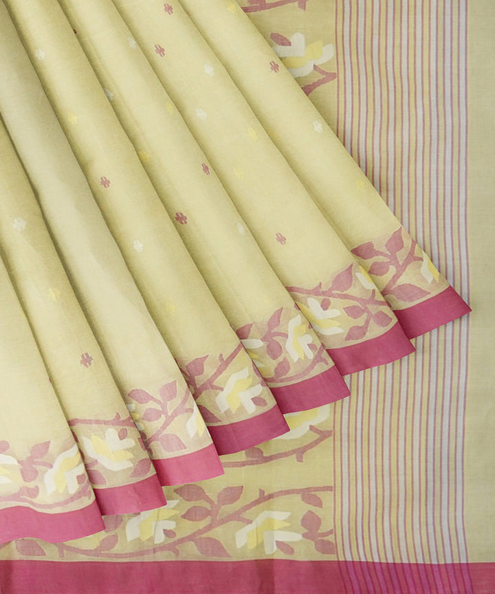 Tantuja yellow handwoven tangail cotton sari