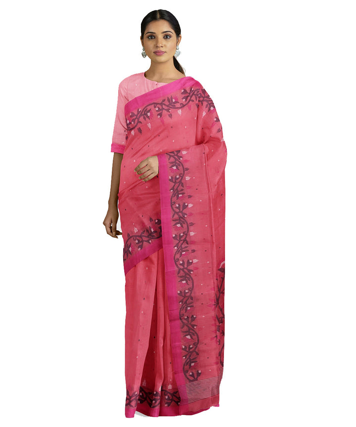 Tantuja rose pink handwoven tangail cotton sari