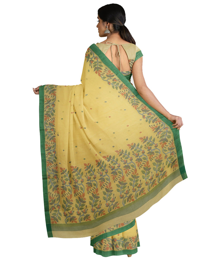 Tantuja yellow green handwoven tangail cotton sari