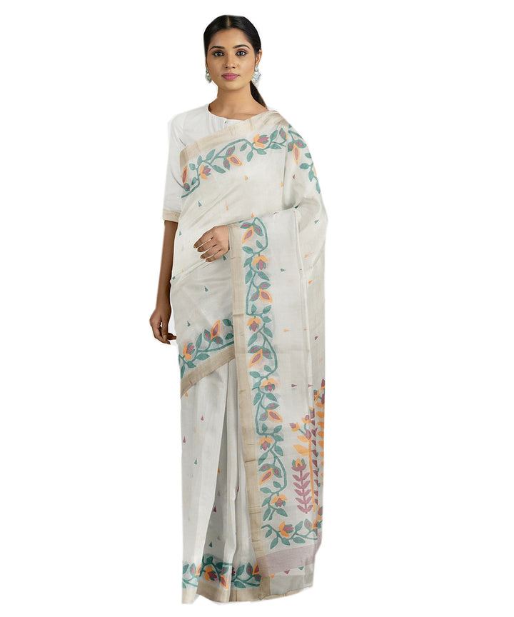 Tantuja white handwoven tangail cotton sari
