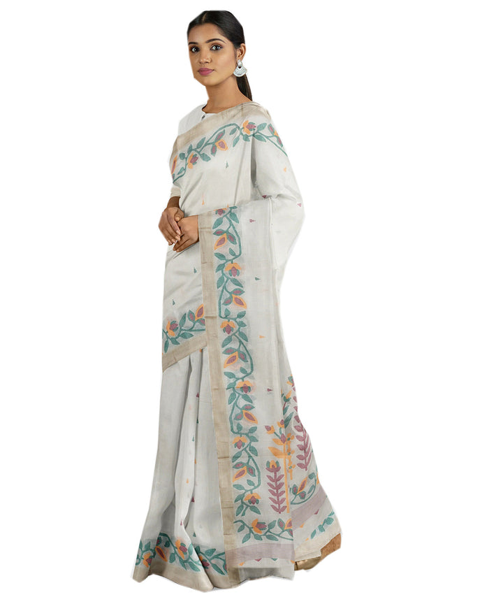 Tantuja white handwoven tangail cotton sari